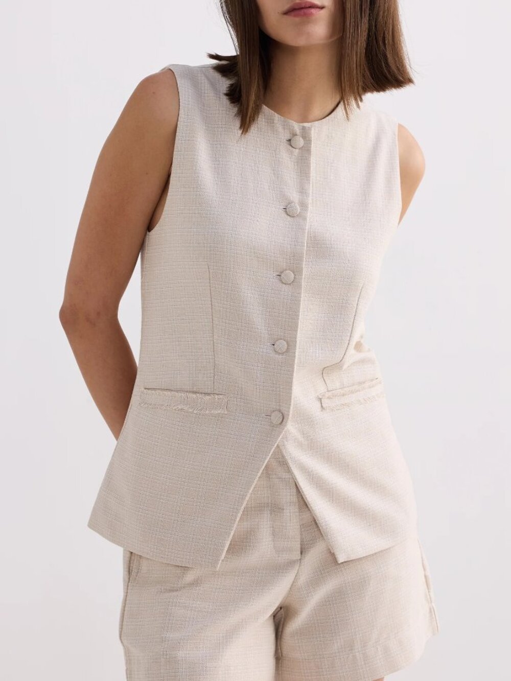 reistor Cotton Tweed Vest Jacket | Cream | Size M